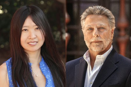 A side-by-side portrait of Doris Tsao and John Brady