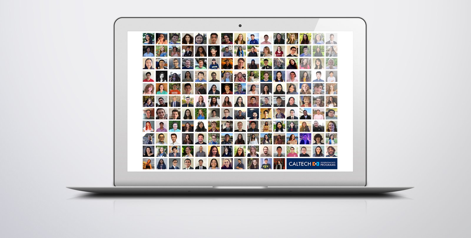 Montage of SURF students thumbnails in grid on laptop screen