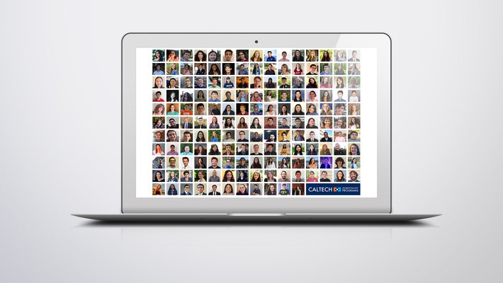 Montage of SURF students thumbnails in grid on laptop screen
