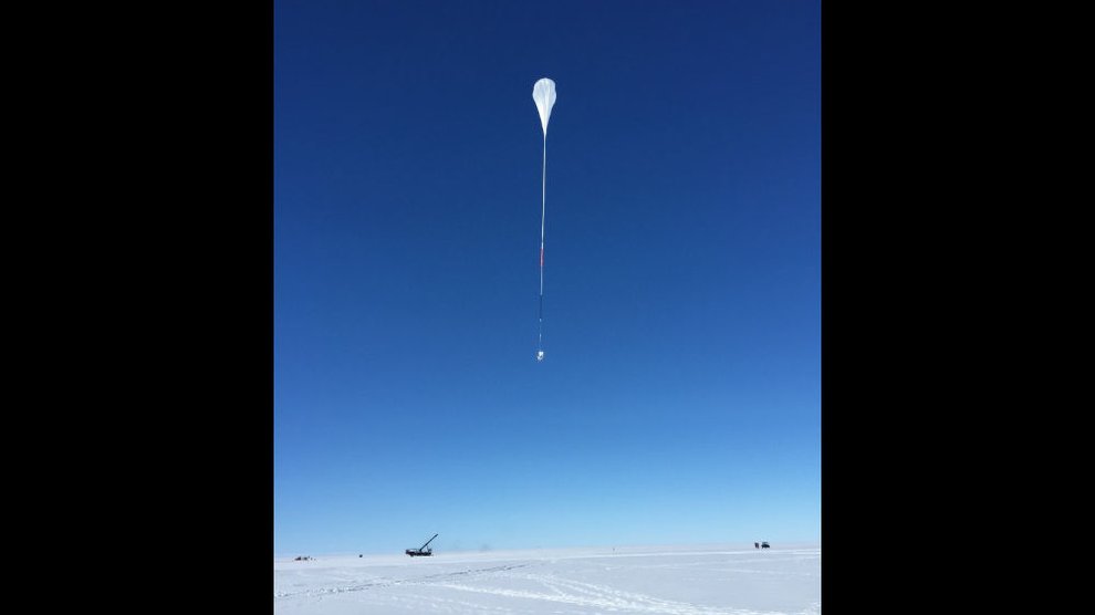 SPIDER hanging from it's balloon above the Antarctic snow pack